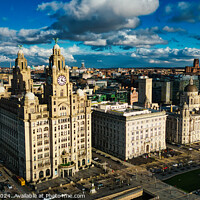 Buy canvas prints of Aerial view of iconic historic buildings under a dramatic sky in Liverpool, UK. by Man And Life