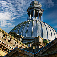 Buy canvas prints of Dome of a classic building against a blue sky with clouds in Harrogate, England. by Man And Life