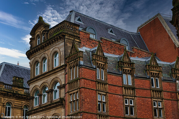 Victorian architecture with ornate details and blue sky in Leeds, UK. Picture Board by Man And Life