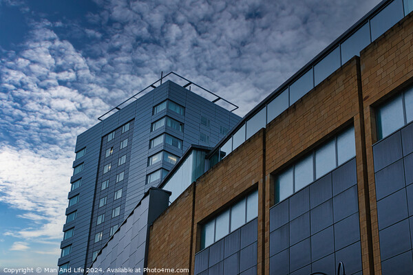 Modern urban architecture with blue sky and clouds in Leeds, UK. Picture Board by Man And Life