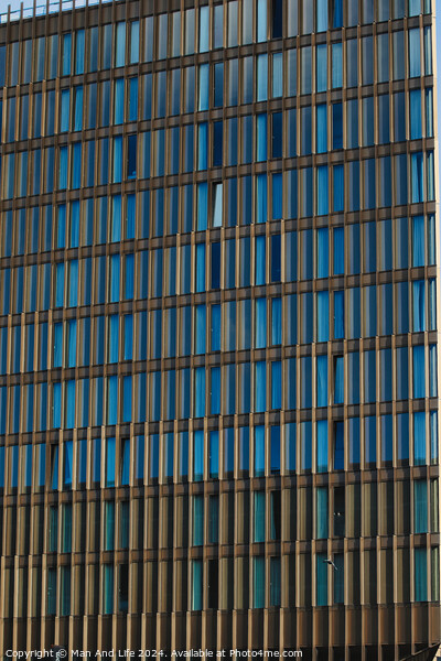 Modern office building facade with blue glass windows and steel structure, architectural background in Liverpool, UK. Picture Board by Man And Life
