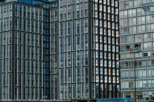 Modern glass skyscrapers with a pattern of windows, reflecting urban architecture in Liverpool, UK. Picture Board by Man And Life