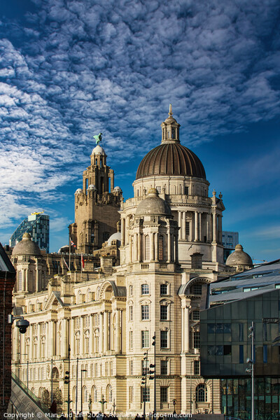 Stunning architecture against a blue sky with dramatic clouds in Liverpool, UK. Picture Board by Man And Life