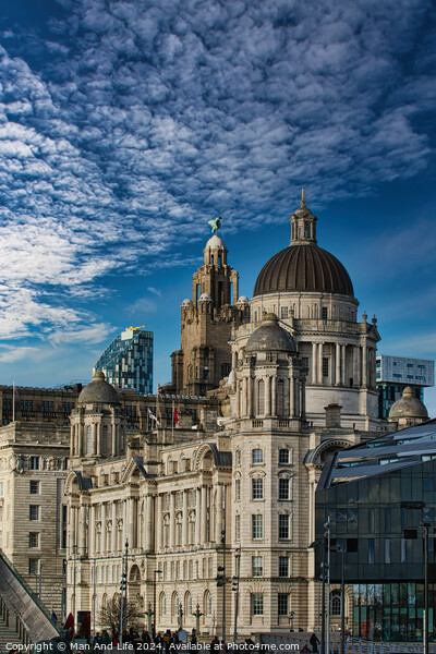 Dramatic sky over historic city buildings with intricate architecture in Liverpool, UK. Picture Board by Man And Life