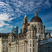 Buy canvas prints of Dramatic sky over historic city buildings with intricate architecture in Liverpool, UK. by Man And Life