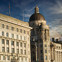 Buy canvas prints of Historic architecture with a dome under a blue sky with clouds in Liverpool, UK. by Man And Life
