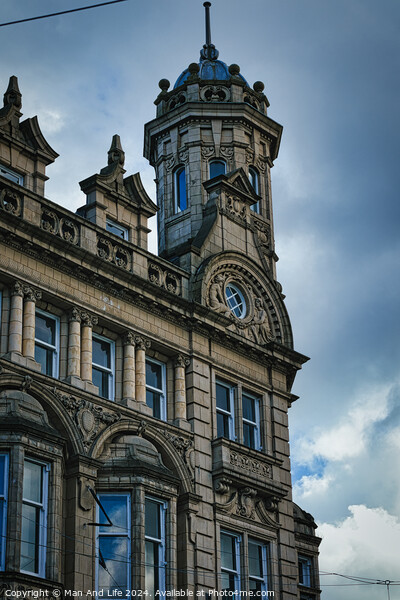 Vintage clock tower on an old European-style building against a cloudy sky in Leeds, UK. Picture Board by Man And Life