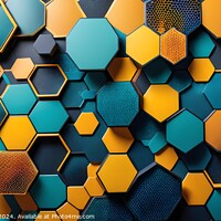Buy canvas prints of Abstract hexagonal pattern background in blue and gold with a modern, geometric design. Suitable for technology, science, and modern art themes. by Man And Life