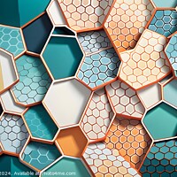 Buy canvas prints of Abstract geometric background of hexagonal tiles in shades of blue, beige, and white with varying patterns and textures. Ideal for modern design concepts. by Man And Life