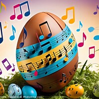 Buy canvas prints of Colorful Easter eggs with musical notes and clefs on a whimsical background, symbolizing a festive celebration of Easter with music and joy. by Man And Life