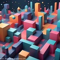 Buy canvas prints of Abstract 3D render of colorful geometric shapes on a dark background, depicting a vibrant cityscape or graph visualization. by Man And Life