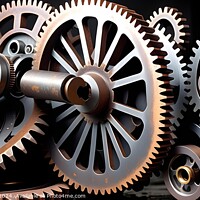 Buy canvas prints of Assorted metal gears and cogs in a machinery concept on a black background. by Man And Life