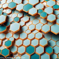 Buy canvas prints of Abstract background of hexagonal shapes in shades of blue and orange, with a shallow depth of field. by Man And Life