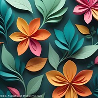 Buy canvas prints of Colorful paper flowers and leaves in a 3D illustration with a depth effect, ideal for backgrounds or greeting cards. by Man And Life