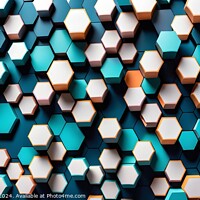 Buy canvas prints of Abstract background of hexagonal shapes in shades of blue with a single orange hexagon standing out. Concept of uniqueness and individuality. by Man And Life