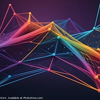 Buy canvas prints of Colorful digital network connections with nodes and lines on a dark background, representing a concept of technology and connectivity. by Man And Life