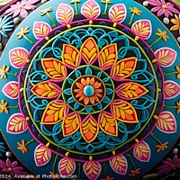 Buy canvas prints of Colorful hand-painted mandala on spherical object with intricate floral patterns against a purple background. by Man And Life