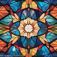 Buy canvas prints of Colorful stained glass pattern with symmetrical floral design, suitable for backgrounds and textures. by Man And Life