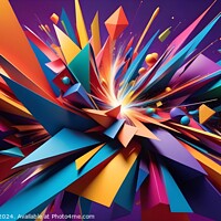 Buy canvas prints of Vibrant abstract explosion of shapes and colors on a dynamic purple background, suitable for creative or energetic themes. by Man And Life