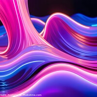 Buy canvas prints of Abstract digital art with flowing pink and blue neon waves on a dark background, suitable for modern design backgrounds or wallpapers. by Man And Life