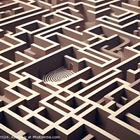 Buy canvas prints of Complex wooden maze with a solution path leading to the center. Concept of challenge, strategy, and problem-solving. by Man And Life