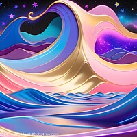 Buy canvas prints of Abstract colorful waves with heart shapes in a cosmic setting with stars. by Man And Life