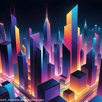 Buy canvas prints of Futuristic cityscape with neon lights and skyscrapers at night, digital art concept. by Man And Life