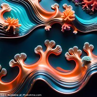 Buy canvas prints of Abstract wavy lines in blue and orange with coral-like patterns, suitable for backgrounds or wallpapers. by Man And Life