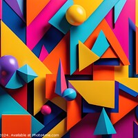 Buy canvas prints of Abstract colorful background with geometric shapes and spheres. Vibrant 3D composition. by Man And Life