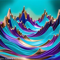 Buy canvas prints of Abstract colorful wave patterns with a dynamic and fluid 3D effect on a teal background. by Man And Life