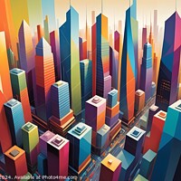 Buy canvas prints of Colorful abstract cityscape illustration with geometric skyscrapers and vibrant hues, suitable for modern urban design concepts. by Man And Life
