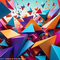 Buy canvas prints of Vibrant 3D render of colorful geometric shapes exploding with dynamic motion, suitable for abstract backgrounds. by Man And Life