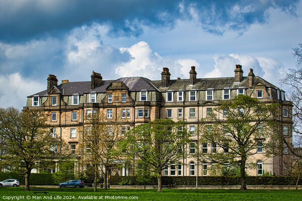 Historic Stone Apartments Under Cloudy Sky in Harrogate ,North Yorkshire Picture Board by Man And Life