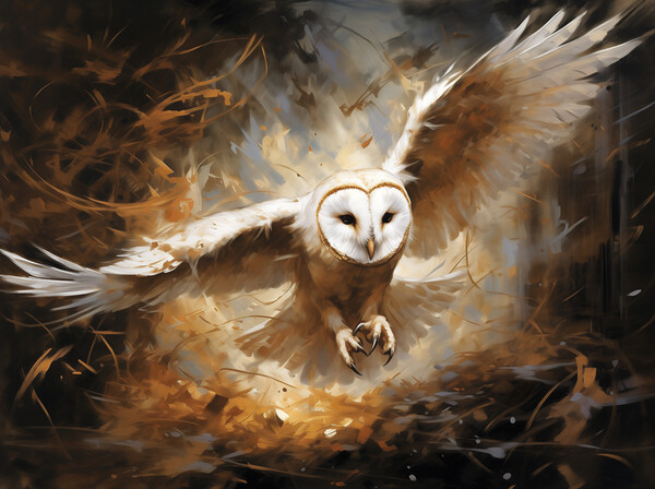 An oil painting close up of an owl in flight  Picture Board by Steve Ditheridge