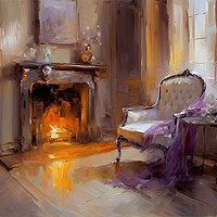 Buy canvas prints of Fireside chair oil painting  by Steve Ditheridge