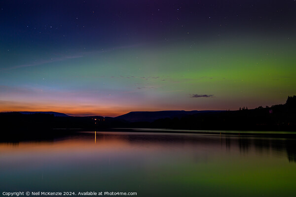 Aurora borealis Llyn On Reservoir Bannau Brycheiniog  Wales  Picture Board by Neil McKenzie