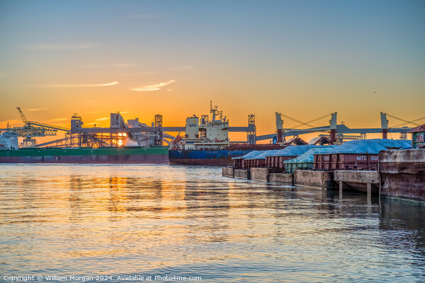 Industrial Activity on the River at Sunset Picture Board by William Morgan