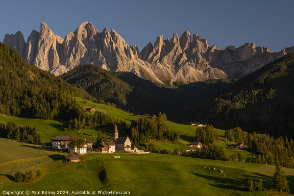 Church of Santa Maddelena, The Dolomites, Italy Picture Board by Paul Edney