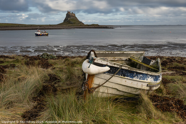 Beached boat on Lindesfarne, Northumberland, England, UK Picture Board by Paul Edney