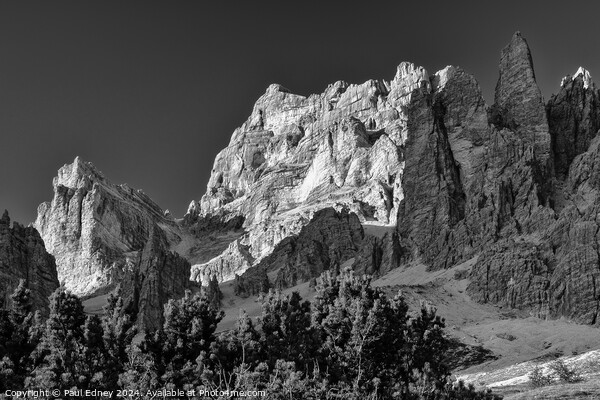 Evening light on peaks, The Dolomites, Italy Picture Board by Paul Edney