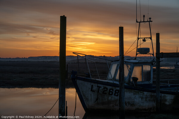 Golden sunrise over characterful boat Picture Board by Paul Edney