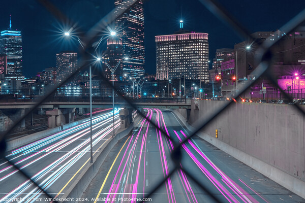 Boston Night Cityscape with Light Trails Picture Board by Tom Windeknecht