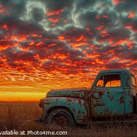 Buy canvas prints of A panoramic image of a vintage pick-up truck during sunset. by Stephen Hippisley