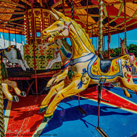 Buy canvas prints of Gallopers on a carousel ride. by Phil Brown