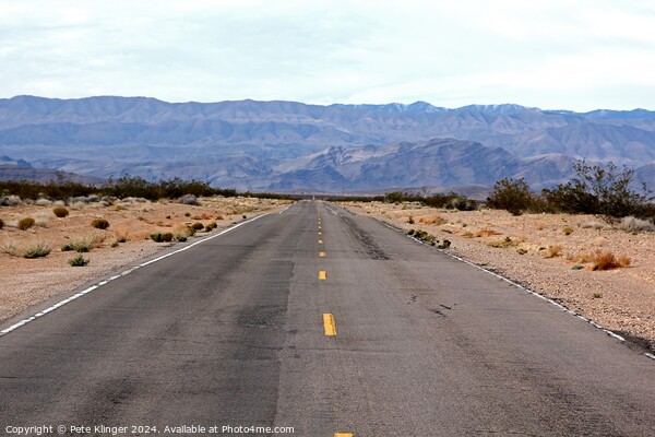 Valley of Fire Highway Straight section into distant mountain pass Picture Board by Pete Klinger