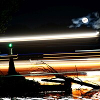 Buy canvas prints of Night Barge and Moon by Pete Klinger
