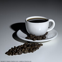 Buy canvas prints of A cup of coffee on a white table. by Stephen Chadbond