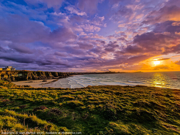 Sunset In Lusty Glaze Cornwall Picture Board by Sam Kerfoot