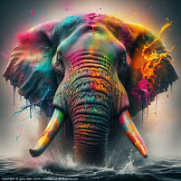 Buy canvas prints of Charging Elephant covered in paint  by gary allan