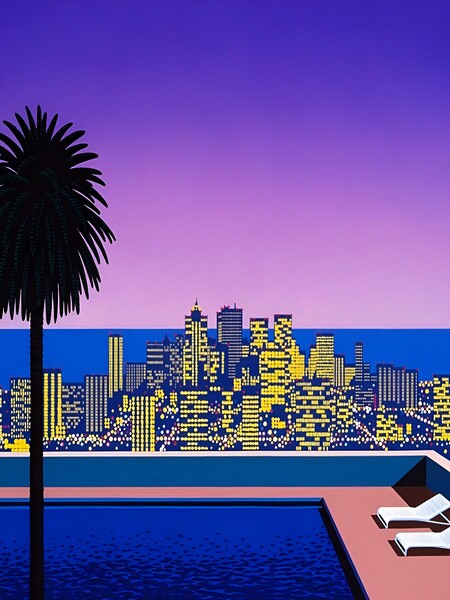 Hiroshi Nagai - City Pop At Night, Swimming Pool Picture Board by Welliam Store